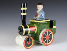 Lorna Bailey limited edition 38/100 figural Fred Dibnah steamroller teapot, H25cm