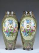 Pair of Royal Bonn art pottery vases with floral decoration, H32cm
