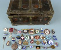 A collection of badges including Dan Air, National Union of Agricultural Workers, Corgi Model