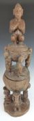 African tribal Yoruba carved figural ceremonial double vessel with male and female supports and