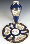 Royal Worcester blue scale vase and cabinet plate with hand decoration of birds of paradise and