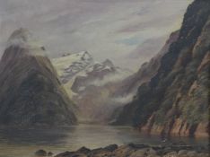 Victorian watercolour landscape waterfall with autumnal trees, signed Ball and dated 1871 lower