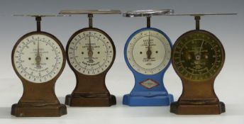 Three sets of Salter No 11 letter balances to weigh 24oz, with rates to dials, together with a