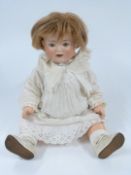 Schoenau and Hoffmeister bisque head doll with applied hair, sleep eyes, open mouth, moving
