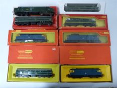 Eight Hornby and Tri-ang Hornby 00 gauge model railway diesel locomotives including HYMEK, AIA-