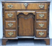 A 19thC mahogany kneehole pedestal desk with central cupboard, W85 x D44 x H78cm