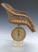 Salters No 50J infant weighing machine with wicker chair to top, height 60cm