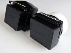 Two Minolta SLR camera viewfinders to suit XM or similar, one with vertical eyepiece