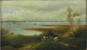 G Wright two 19thC or early 20thC oil on canvas paintings, one sheep resting in a wood, signed lower