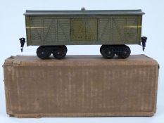 Seki Japan 0 gauge model railway Seki Central Line goods van, in period box marked Asahiya Toys.