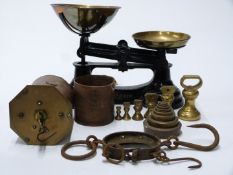 Librasco scales with weights including Avery, Victorian brass clockwork spit 
