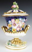 A 19thC Crown Derby porcelain covered pedestal pot pourri with applied flower decoration, H13cm