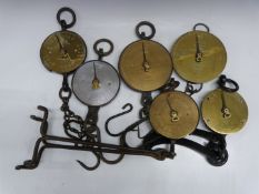 Six Salter spring balances with circular dials comprising MMB branded 5lb, No 20 200lb with chrome