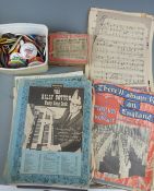 Quantity of various badges to include advertising examples, together with vintage sheet music and