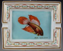 Hermès porcelain cigar ashtray with Betta Splendens fish decoration, 16 x 20cm