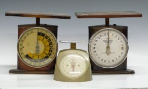 Two sets of Salter postage scales, one No52, the other No 3 GPO, both to weigh 22lb and with postage