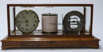 Hamilton and Inches barograph with integral clock, in an oak case with bevelled glass and single