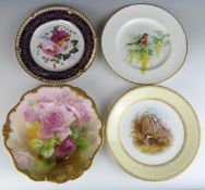 Four Royal Worcester and Chamberlain Worcester hand decorated cabinet plates comprising one with