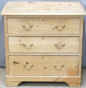 Pine chest of three drawers, W80 x D42 x H77cm