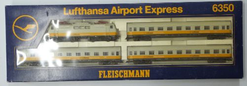 Fleischmann 00 gauge model railway Lufthansa Airport Express train set, 6350, in original box.