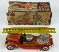 Mettoy Playthings clockwork tinplate Fire Engine with swivel and extending ladder, 3110, in original