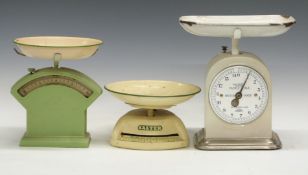 Six sets of Salter kitchen or similar scales comprising No 33 green Art Deco example, No 30C, No