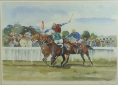 Stanley Keen pair of signed limited edition (726/850) horse racing prints, both 34 x 47cm, in gilt
