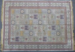 Persian garden carpet / rug with 72 square floral designs, geometric floral borders on ivory