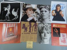 A quantity of music interest photographs and pictures including David Bowie, The Beatles and Led