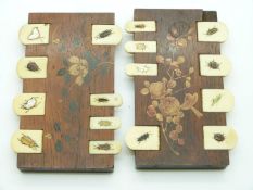 Two Chinese Shibayama whist markers with inlaid insect decoration