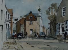 Edward Wesson (1910-1983) watercolour 'High Street about 1830', believed Croydon, signed lower