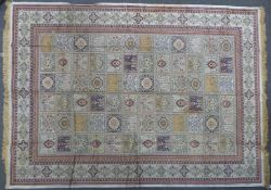 Persian garden carpet / rug with 72 square floral designs, geometric floral borders on ivory