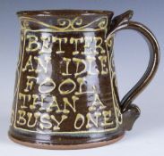 Dennis Brown, Snake Pottery, Gloucestershire studio pottery tankard, H12cm