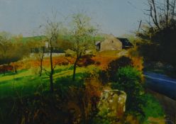 Richard Thorn (b1952) watercolour winter rural landscape, signed lower right 29 x 40cm, in part gilt