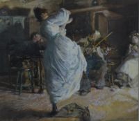 Edgar Bundy ARA, RBA, RI (1862-1922) watercolour 'A Lively Air', fiddle player and figures with lady