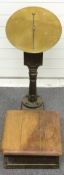 Salter's platform machine or scales with inclined brass dial and decorative cast support height 88cm