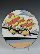 Lorna Bailey limited edition 31/100 charger with relief moulded decoration of a lady in a car in the