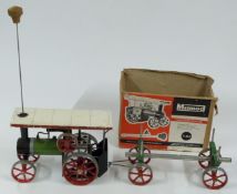 Mamod TE1 live steam traction engine, in original box, together with a matching log trailer.