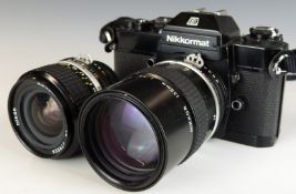Nikon Nikkormat EL SLR camera with 135mm 1:2.8 lens and further 24mm 1:2.8 lens