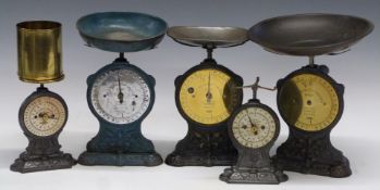 Five Salter spring balances comprising three No 47 butter balances to weigh 2lb, No 41 equivelant