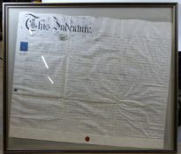 Two framed Victorian indentures, one relating to a house in Gloucester circa 1896, the other