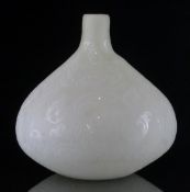 Stevens & Williams Stourbridge glass bottle vase with engraved satin design overlaid on a white