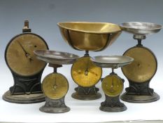 Five Salter Spring balances comprising No 50T 100lb, and smaller 50T 2lb butter balance, No 100