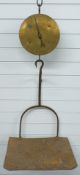 North British Railway Salter's spring balance with pan hanging below, to weigh 112lb, with NBR to