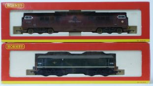 Two Hornby 00 gauge model railway BR diesel locomotives Class 52 D1009 Weathered R.2475 and D7596,