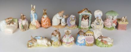 Fifteen Royal Albert Beatrix Potter figures including Benjamin Wakes Up, Peter in Bed etc