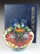 Moorcroft vase decorated in the Anna Lily pattern, H8.5cm, with box