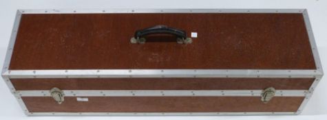 A metal bound felt lined hard case with integral tray, suitable for a musical instrument or other