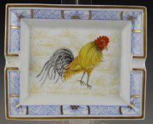 Hermès porcelain cigar ashtray with cockerel decoration, 16 x 20cm