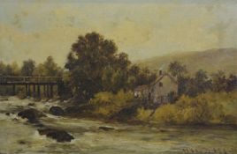 John Blake McDonald, RSA (British 1829-1901) oil on canvas bridge over a fast flowing river with
